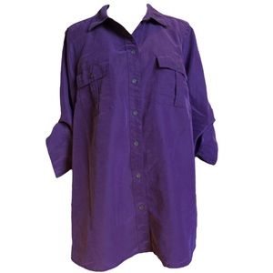 Crofts & Barrow EC deep purple buttoned up shirt. With 3/4 button up sleeves 1X